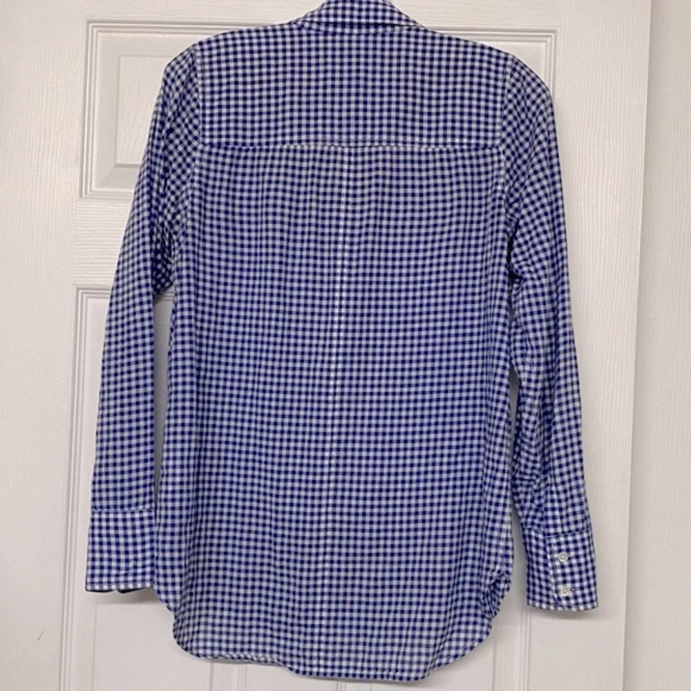 J. Crew Gingham Check Blue Button Front Classic Top Sz 0